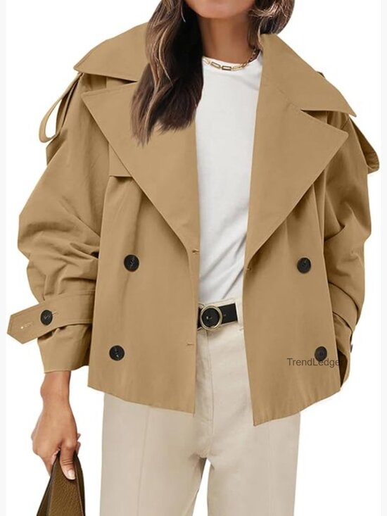 Jackets & Blazers - Cropped Trench Coat with Belt Double Breasted Short Jacket Fall Outerwear